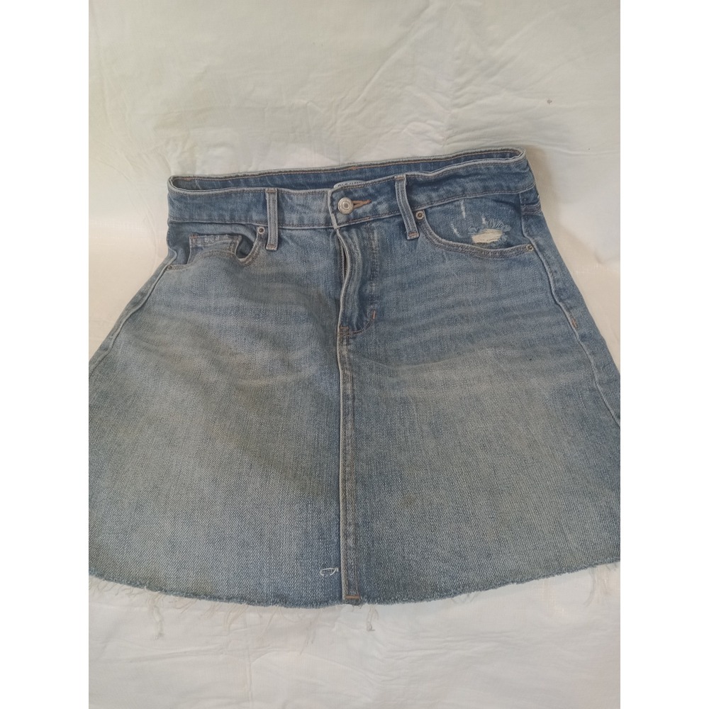 Old Navy Womens Blue Denim Mini Skirt Distressed Raw Hem Size 0 Mid Rise